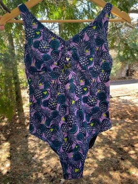 Purple Pineapple Print One-Piece Swimsuit NWOT Never Worn Period-Proof Vacation